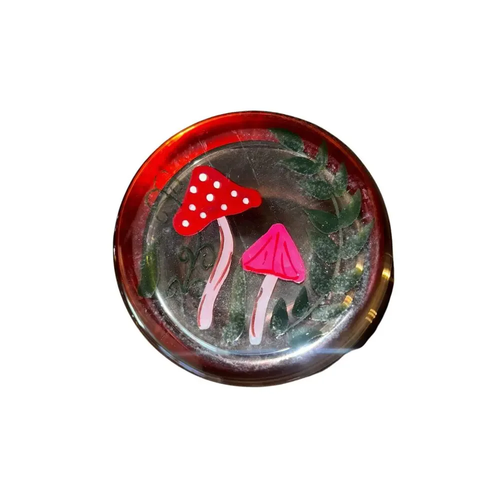 Polka Dot Mushroom Theme Glass Carafe & Matching Glass Hand-painted Boho Retro